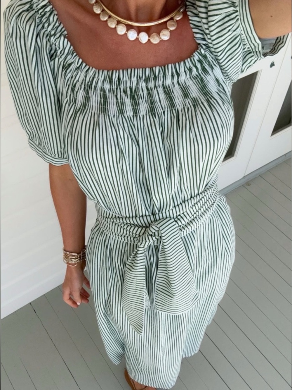 The Fields Maxi Dress - Green Fairway Stripe